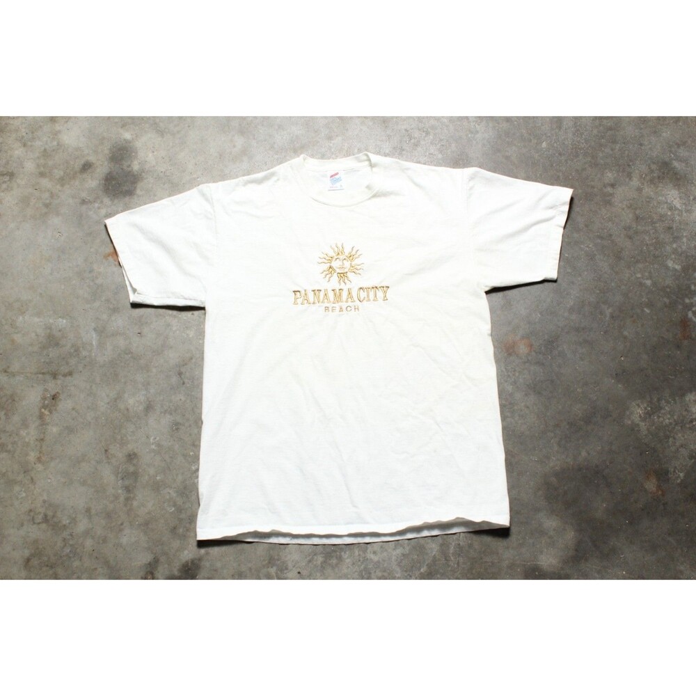 Vintage 1990s USA Made Panama City Beach Gold Embroidered T-Shirt - Medium